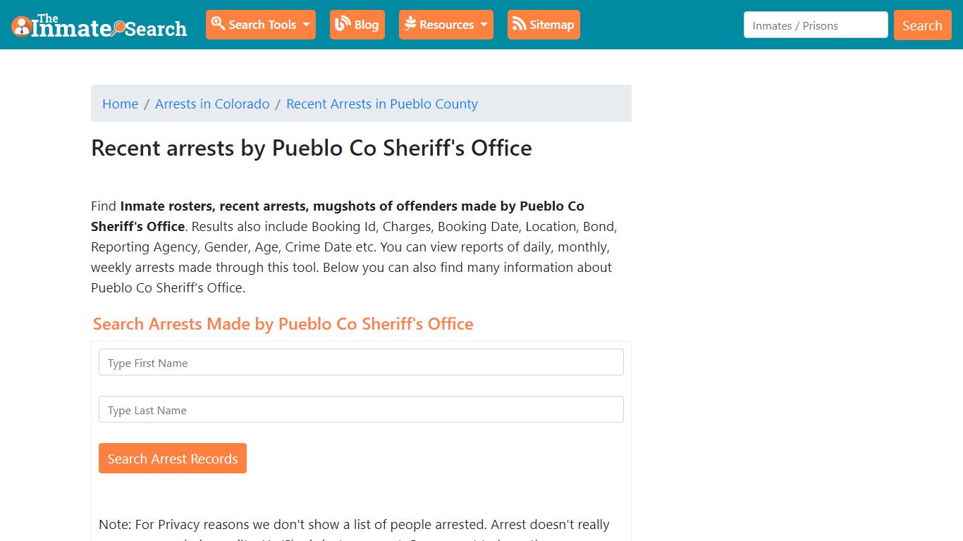 Recent arrests in Pueblo County, Colorado - The Inmate Search